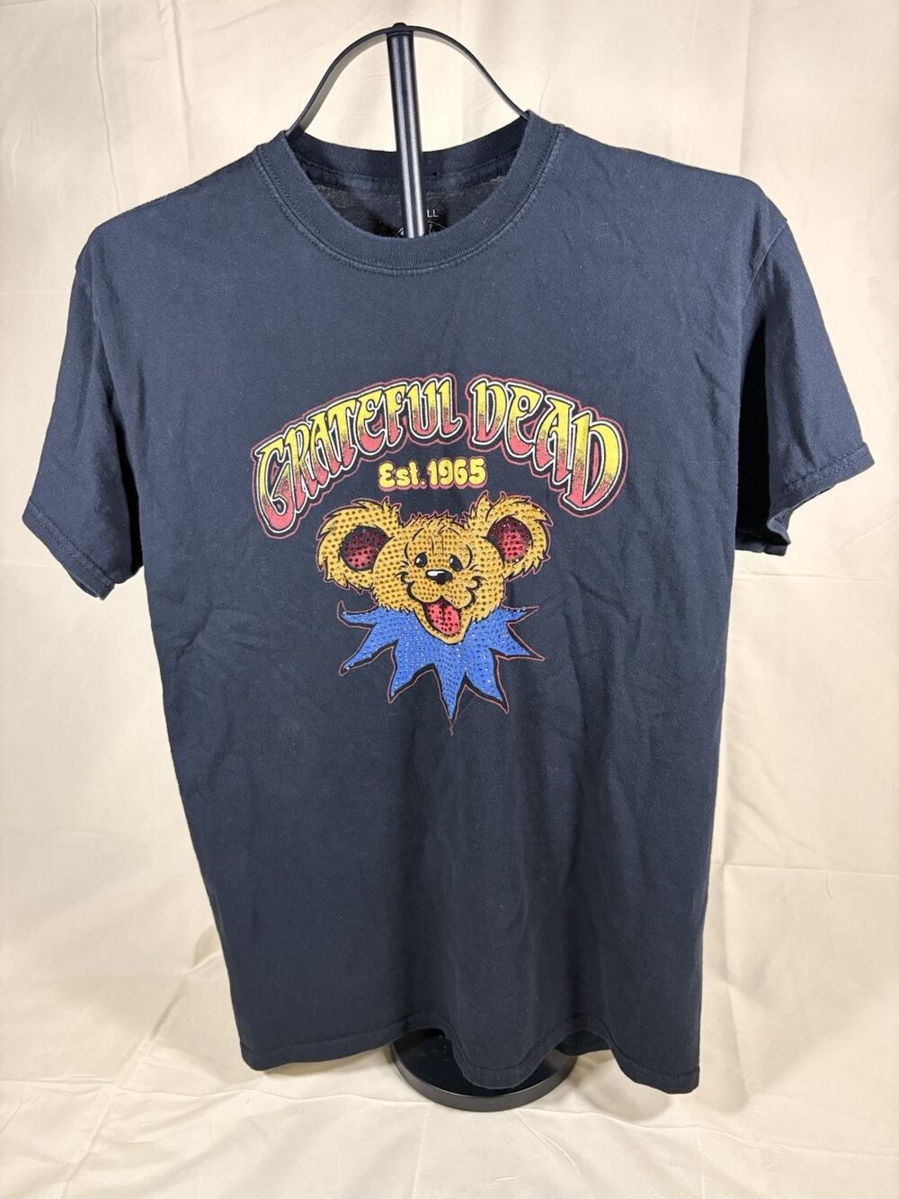 Grateful Dead Adult Small Black Sequins Bling Bear Short Sleeve T Shirt